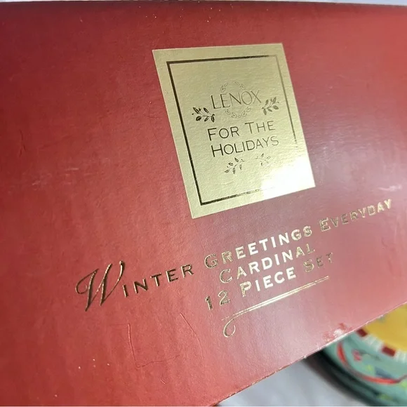 LENOX Winter Greetings Everyday Cardinal 12 pc Dinnerware Set for 4 With Box - Picture 13 of 14